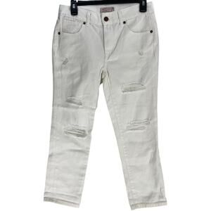 BCBGeneration Cropped Ripped Jeans Women Size 24 Off White Distressed 100 Cotton